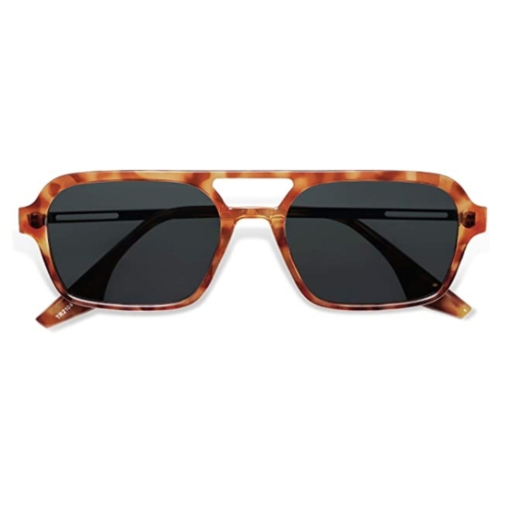Tortoise Black Vintage Polarized Sunglasses 70s Retro Flat Narraw Rectangular - Picture 1 of 4